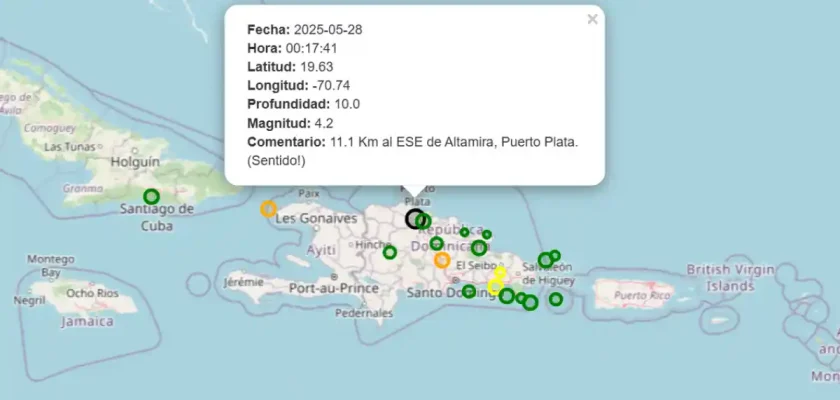Sismo de magnitud 4.2 sacude Puerto Plata y el Cibao