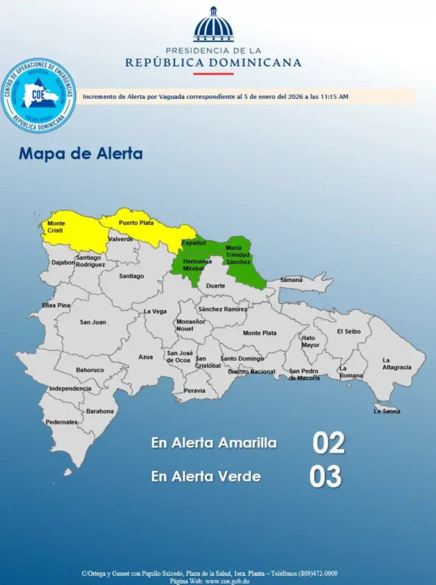 COE coloca dos provincias en alerta amarilla por lluvias