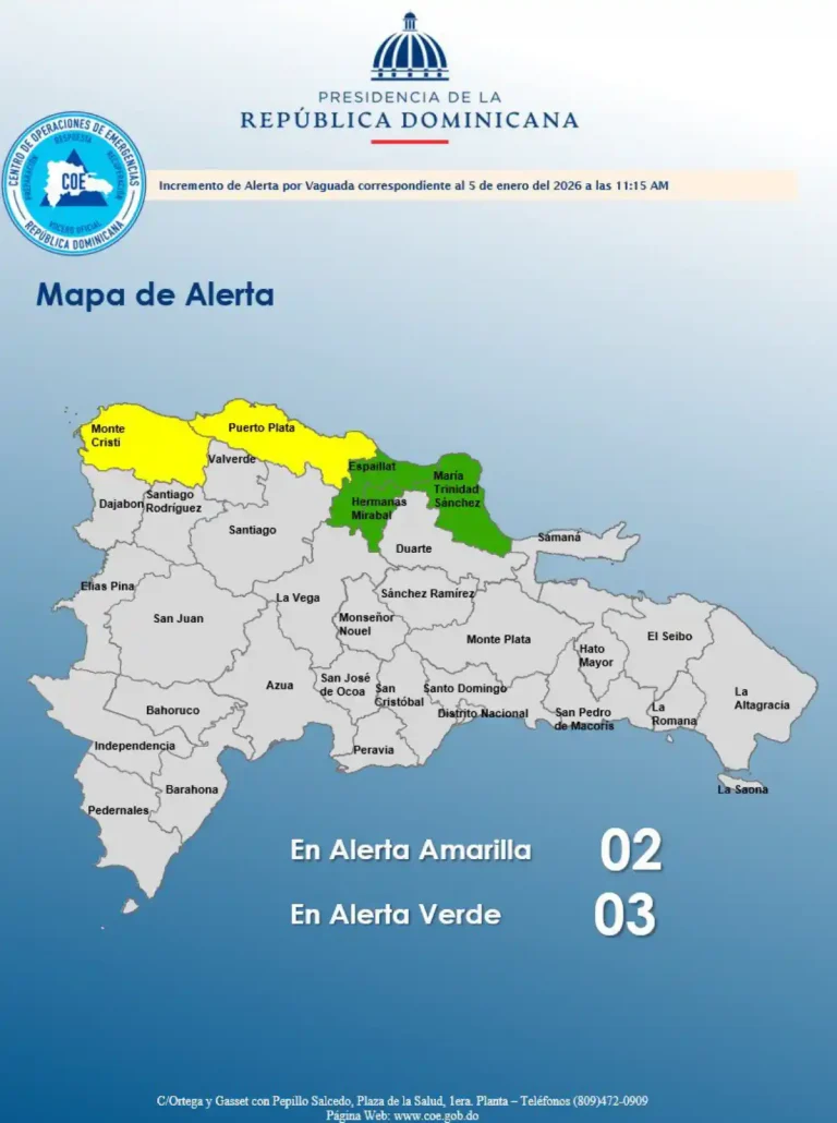 COE coloca dos provincias en alerta amarilla por lluvias