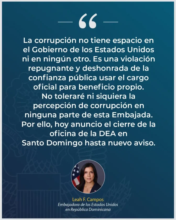 EE.UU. cierra temporalmente oficina de la DEA en Santo Domingo por investigación interna