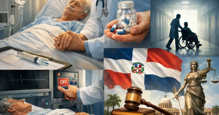 édico junto a paciente en cama hospitalaria, ilustrando el debate sobre eutanasia en República Dominicana