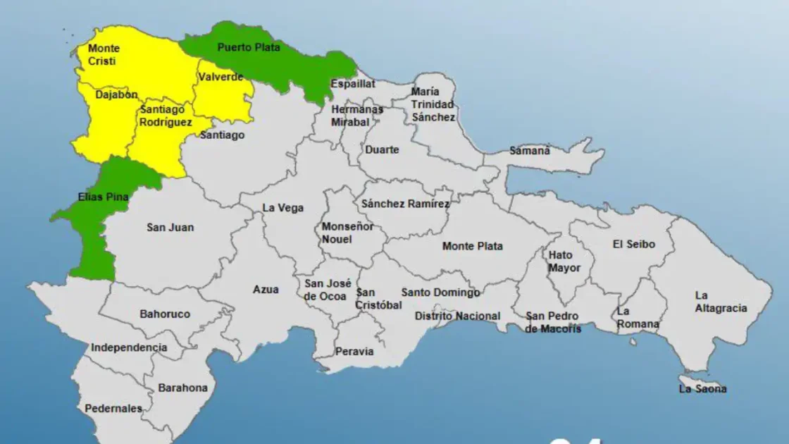 COE declara alerta amarilla en Monte Cristi, Dajabón, Santiago R. y Valverde