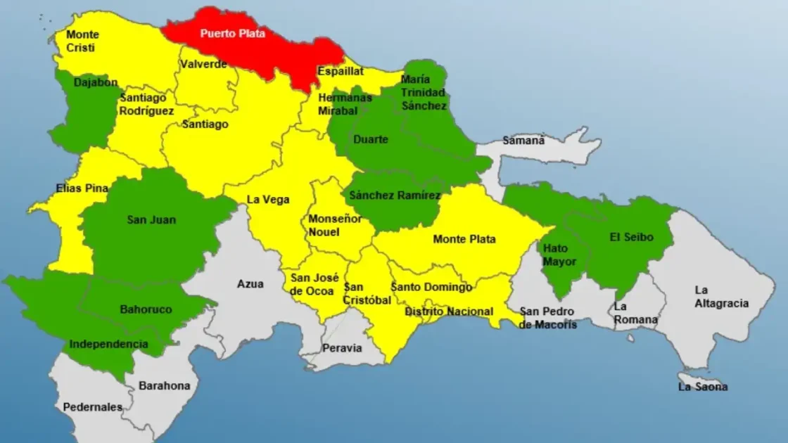 Puerto Plata en alerta roja y 13 provincias en amarilla por vaguada